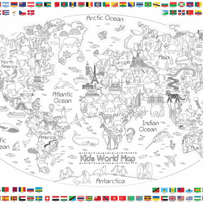 Kids World Map Coloring Poster - Huge 35x52" colorable poster