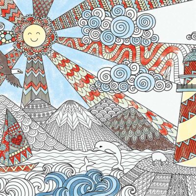 Seascape adult coloring poster - huge size (35x52")