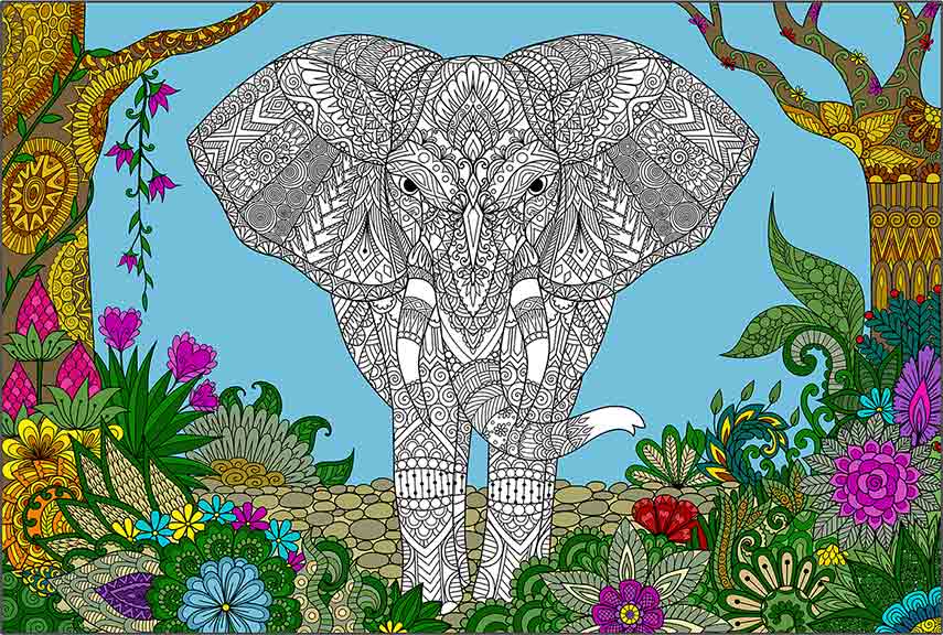 Elephant coloring poster - giant coloring poster for adults and kids 