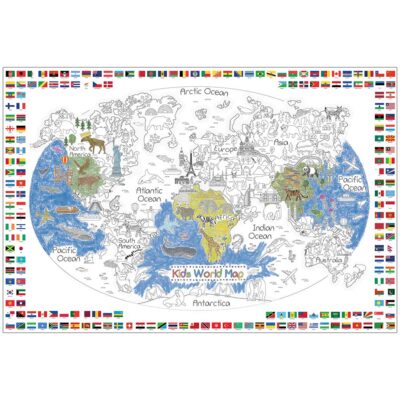 Kids world map coloring poster